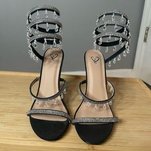Black stiletto high heels with diamonds